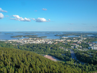 Kuopio landscape from the tower at summer sunny day