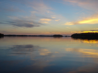 Sunset landscape of Kuopio lakes reflection on the water and nice colors