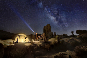 Light Panted Tent in Joshua Tree National Park With Person