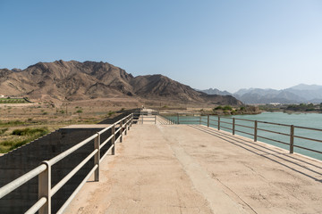 Reservoir and dam in Hatta, an enclave of Dubai in the Hajar Mountains, United Arab Emirates