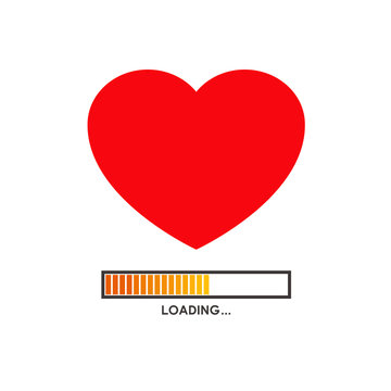 Logotipo abstracto con texto LOADING con corazón en color rojo y barra de estado en naranja