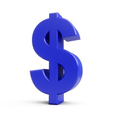 3D Rendering Blue Dollar Sign isolated on white background