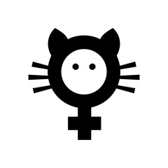 Icono plano feminismo con bigote y orejas de gato en color negro