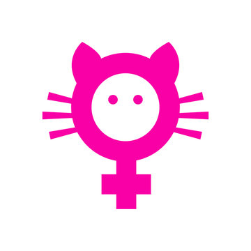 Icono plano feminismo con bigote y orejas de gato en color rosa