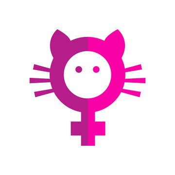 Icono plano feminismo con bigote y orejas de gato en dos tonos de rosa