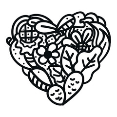 Doodle art with a heart-shaped flower and plant theme