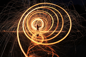 Night Time Light Painted Imagery With Color and Steel Wool Spinning