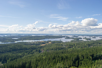 Landscape of Kuopio from a tower in a sunny day at summer full of nature