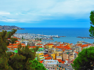 view port of San Remo (San Remo) and of the city on  Azure Italian Riviera, province of Imperia, Western Liguria, Italy