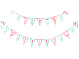 Cute vintage festive bunting flags with letters Happy Birthday