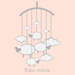 Baby mobile with little lambs and clouds © Yana Alisovna