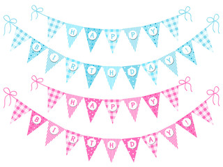 Cute vintage festive bunting flags with letters Happy Birthday
