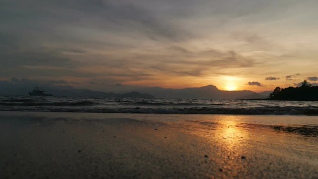 Sea view sunset on the nice summer day. Beautiful sky panorama ocean at ranong thailand.