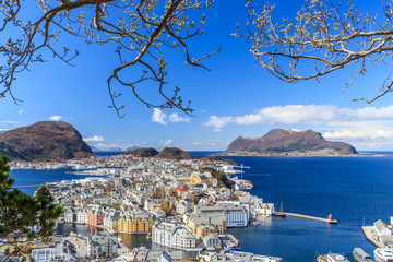 Beautiful Aalesund city in Norway.  April 2018