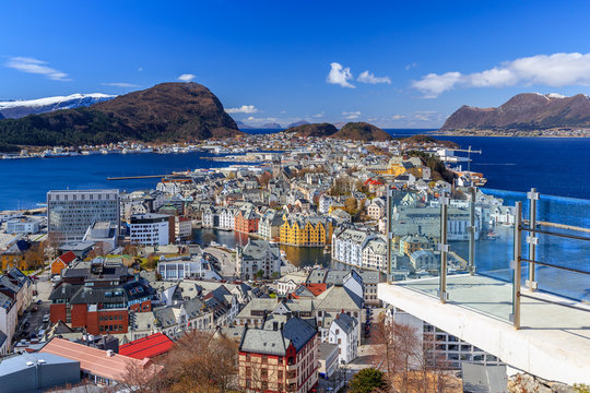Beautiful Aalesund city in Norway.  April 2018