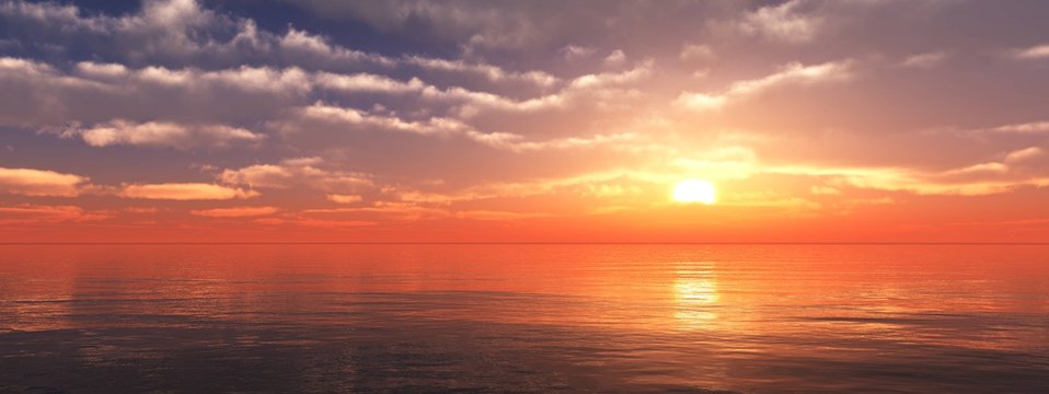 beautiful panorama of sea sunset, ocean landscape during sunrise
