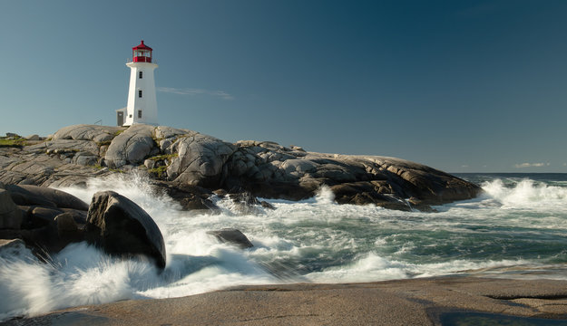 Peggys Cove Lighthouse with waves