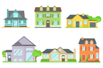 Fototapeta premium House view from the front, roof, windows, doors. Vector illustration in a flat design, house icon isolated on white background.