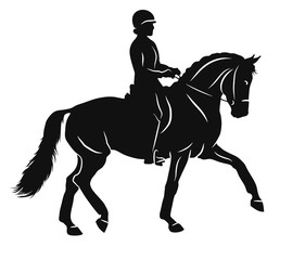 A silhouette of a dressage rider on a horse. - Vector