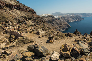 Fototapeta na wymiar Santorini Fira, Greece - landscape with volcanic rocks