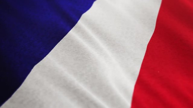 France flag is waving 3D animation. Symbol of European, French national on fabric cloth 3D rendering in full perspective.