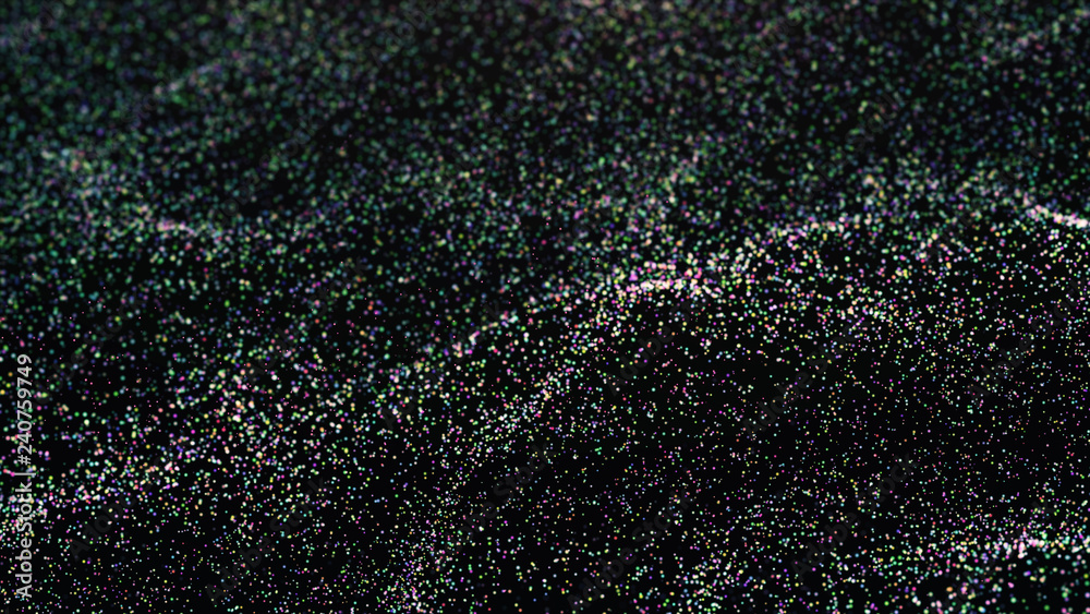 Poster wave glow. wave of particles. wave 3d. 3d rendering. futuristic green dots background with a dynamic