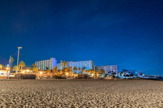 The Night View of the Beach in a Resort Town Torremolinos, Spain