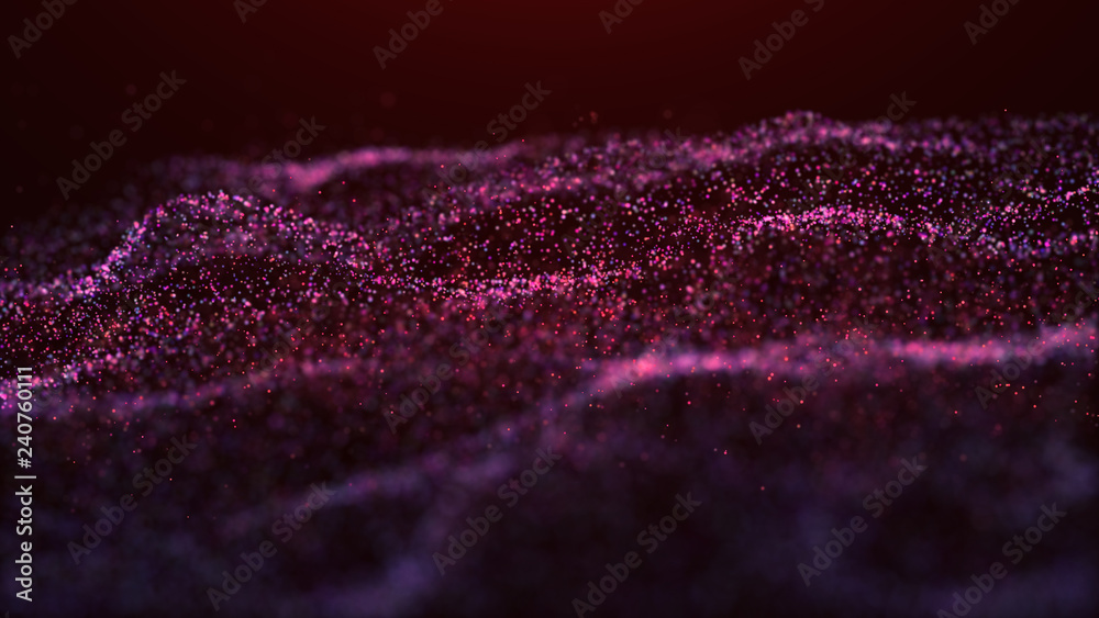 Poster wave glow. wave of particles. wave 3d. 3d rendering. futuristic green dots background with a dynamic