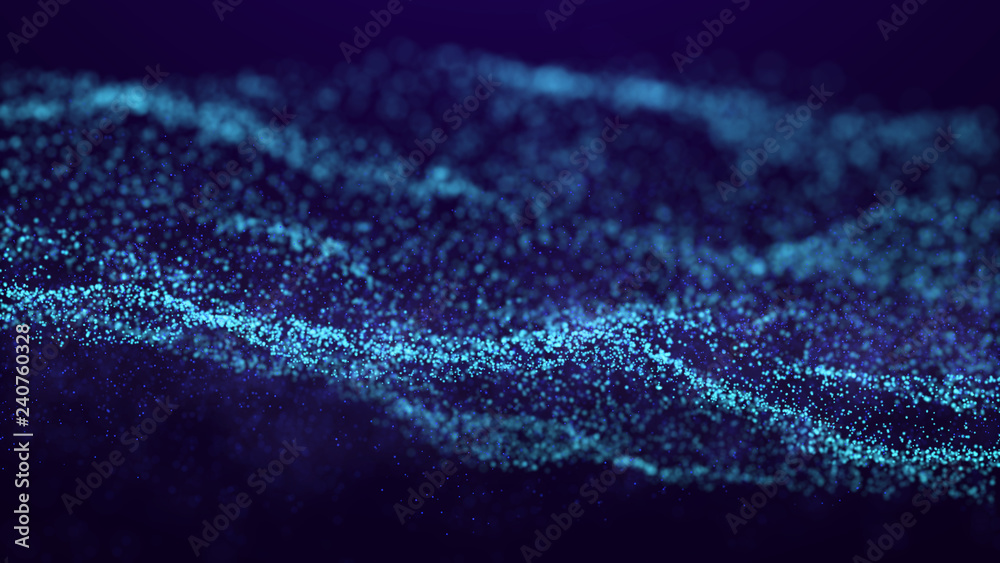 Poster wave glow. wave of particles. wave 3d. 3d rendering. futuristic green dots background with a dynamic