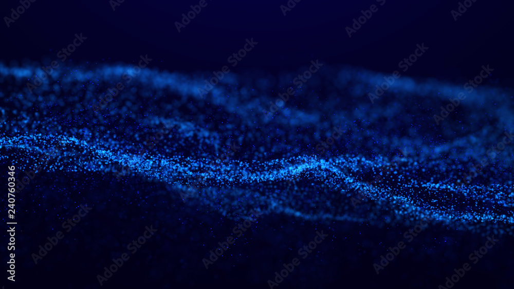 Poster wave glow. wave of particles. wave 3d. 3d rendering. futuristic green dots background with a dynamic