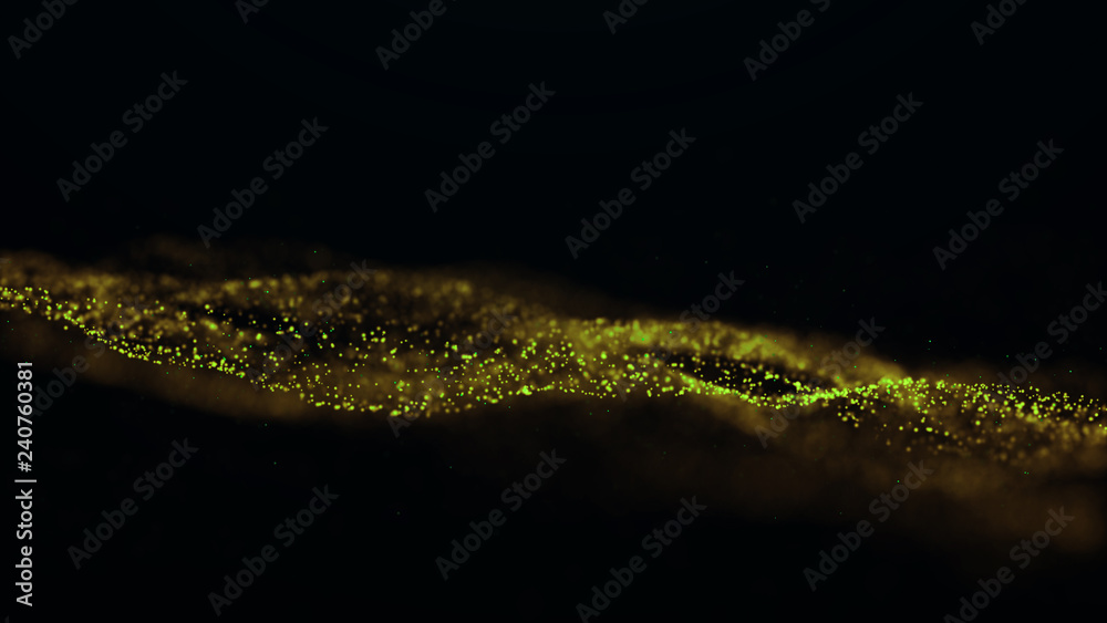 Poster wave glow. wave of particles. wave 3d. 3d rendering. futuristic green dots background with a dynamic