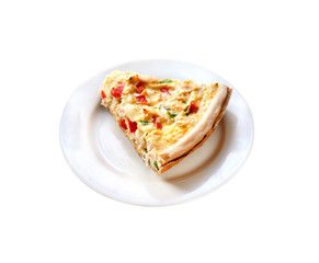 Chicken tart with paprika and goat cheese isolated on whte background with clipping path