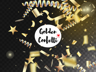 New Year Confetti Realistic Falling Golden Tinsel. 