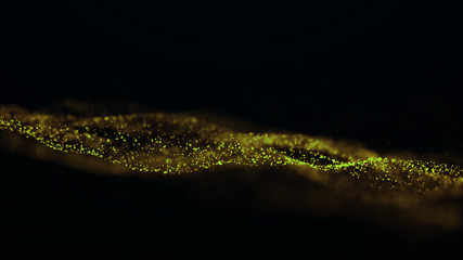 Wave Glow. Wave of particles. Wave 3d. 3d rendering. Futuristic green dots background with a dynamic wave. Abstract Big Data Visualization.