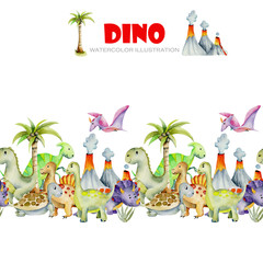Obraz premium Cute dinosaurs watercolor illustration