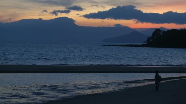 Sea view sunrise on the nice summer day. Beautiful sky panorama ocean at ranong thailand.