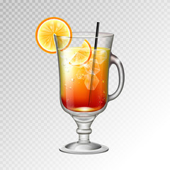 Realistic cocktail tequila sunrise glass vector illustration on transparent background