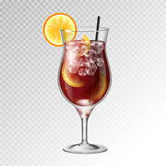 Realistic cocktail long island ice tea glass vector illustration on transparent background