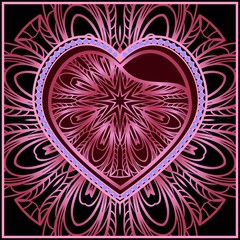 Romantic Pattern With Decorative Heart. Template for Happy Valentines Day. Vector Illustration. For Greeting Card, Invitation Or Posters.