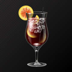 Realistic cocktail long island ice tea glass vector illustration on transparent background