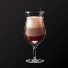 Realistic cocktail irish coffee glass vector illustration on transparent background