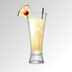 Realistic cocktail pina colada glass vector illustration on transparent background