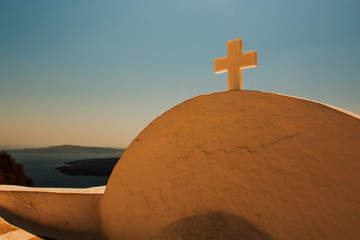 Santorini Fira, Greece - landscape with dome of church
