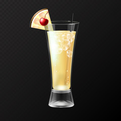 Realistic cocktail pina colada glass vector illustration on transparent background