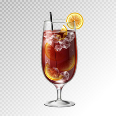 Realistic cocktail long island ice tea glass vector illustration on transparent background