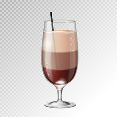 Realistic cocktail irish coffee glass vector illustration on transparent background