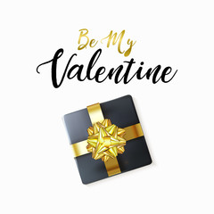 Be My Valentine greeting banner with 3d Hearts and Realistic Luminous Garlands. Happy Valentine's Day card with Heart Shaped Balloon