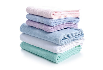Fototapeta na wymiar Stack towels soft on white background isolation