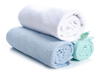 Towels roll soft on white background isolation