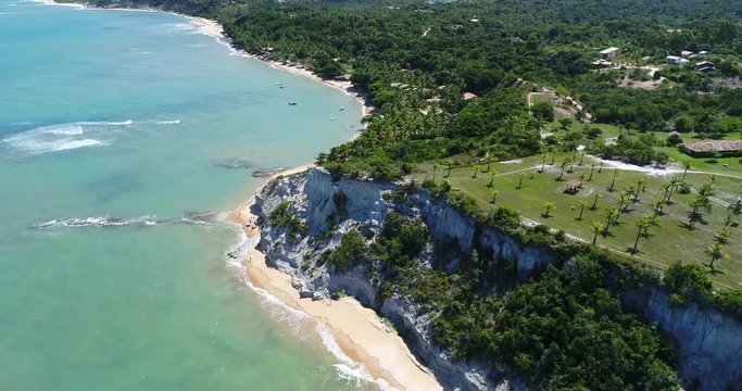 Aerial view of cliffs in the Trancoso Beach, Porto Seguro, Bahia, Brazil.Aerial view of cliffs in the Trancoso Beach, Porto Seguro, Bahia, Brazil.Aerial view of cliffs in the Trancoso Beach.